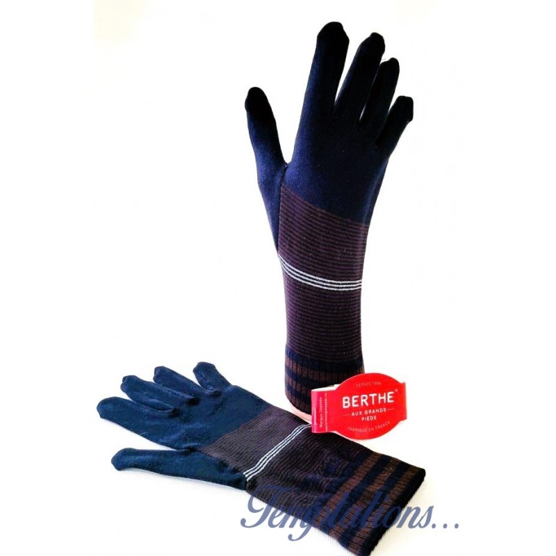 Gants bleus rayés - Berthe Aux Grands Pieds