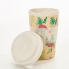 Mug de voyage en bambou beige Flamants roses