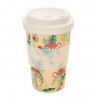 Mug de voyage en bambou beige Flamants roses