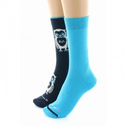 chaussettes réversibles Hibou Marine/Turquoise