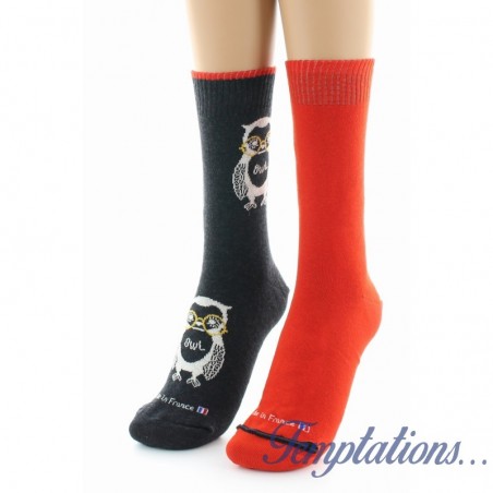 chaussettes réversibles Hibou Anthracite/orange