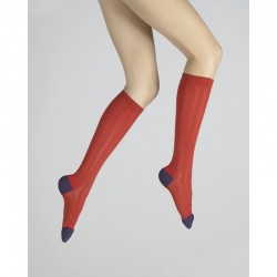 Chaussettes hautes femme en soie orange/raisin