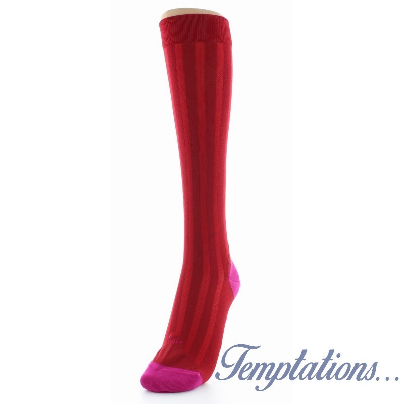 Chaussettes hautes femme en soie rouge/rose