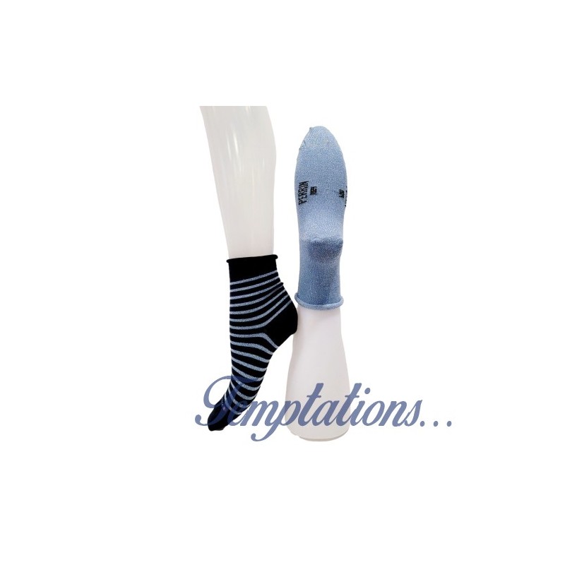 2 paires Chaussettes bleue argent/ rayures bleues– Perrin