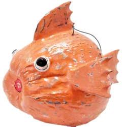 Poisson globe en Noix de Coco patine orange