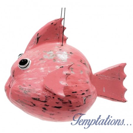 Poisson globe en Noix de Coco patine rose