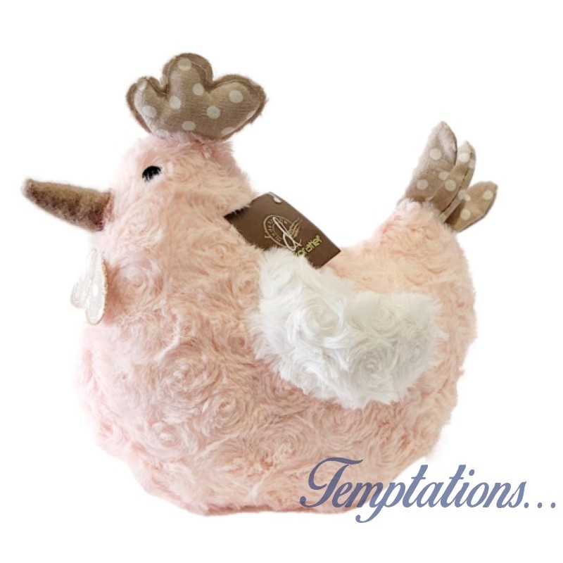 Poule en peluche rose