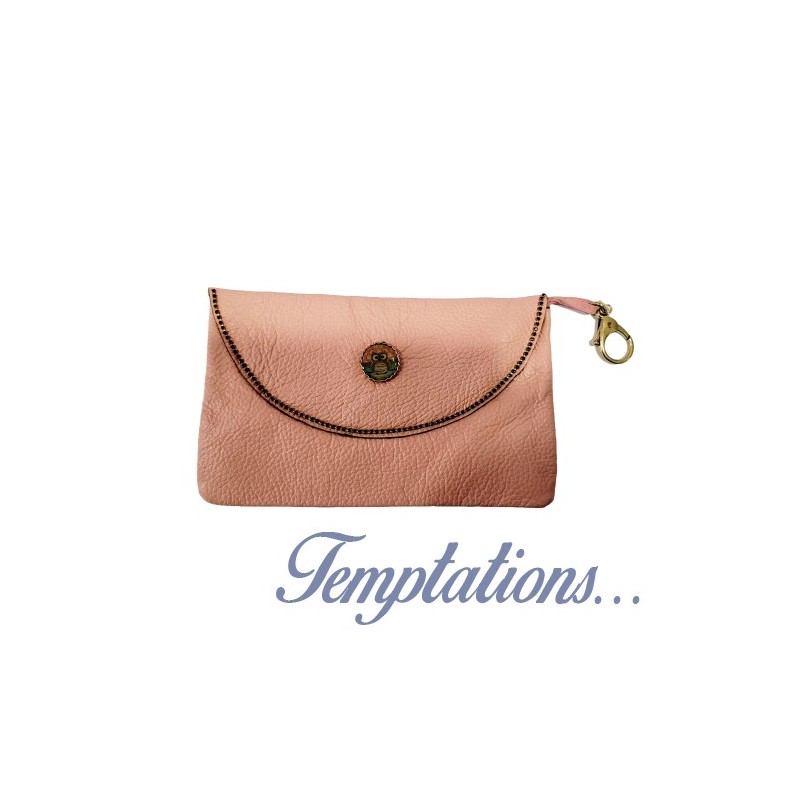 Pochette rose en cuir avec liseré