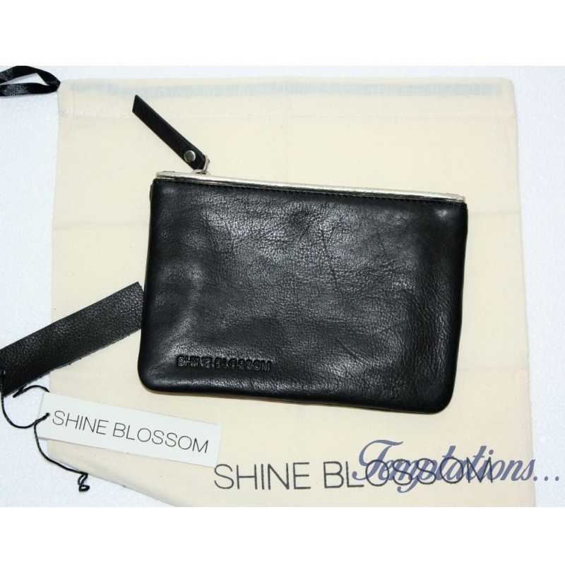 Pochette en cuir noir Shine Blossom