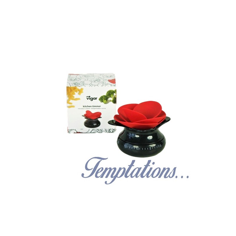 Minuteur de cuisine noir Fleur rouge - Vigar