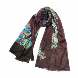 Foulard ou paréo marron au motif fleurs et feuilles By Palme