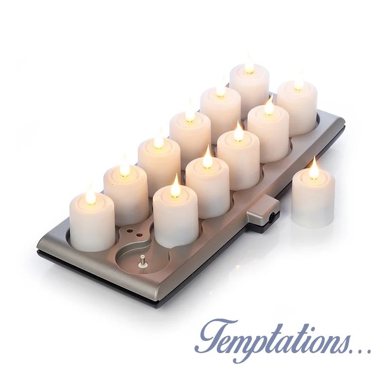 Kit 12 bougies votives LED rechargeables avec plateau de recharge SMART FLAME