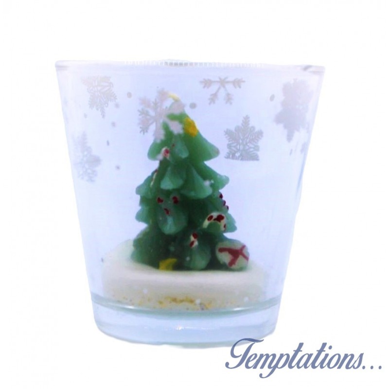 Verre votive avec bougie sapin de noël