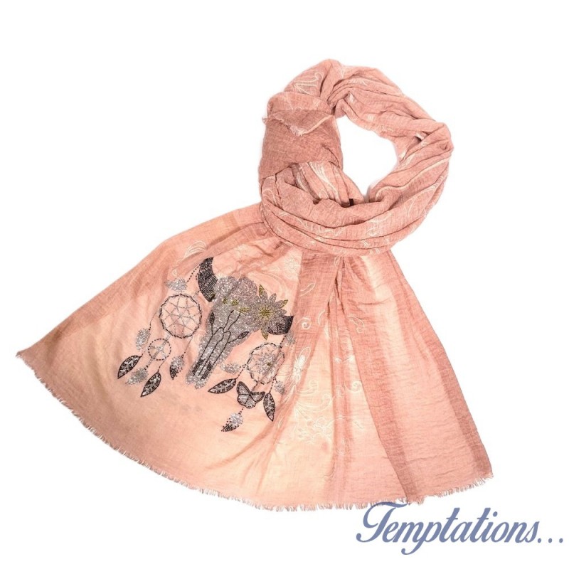 Echarpe vieux rose motif buffle