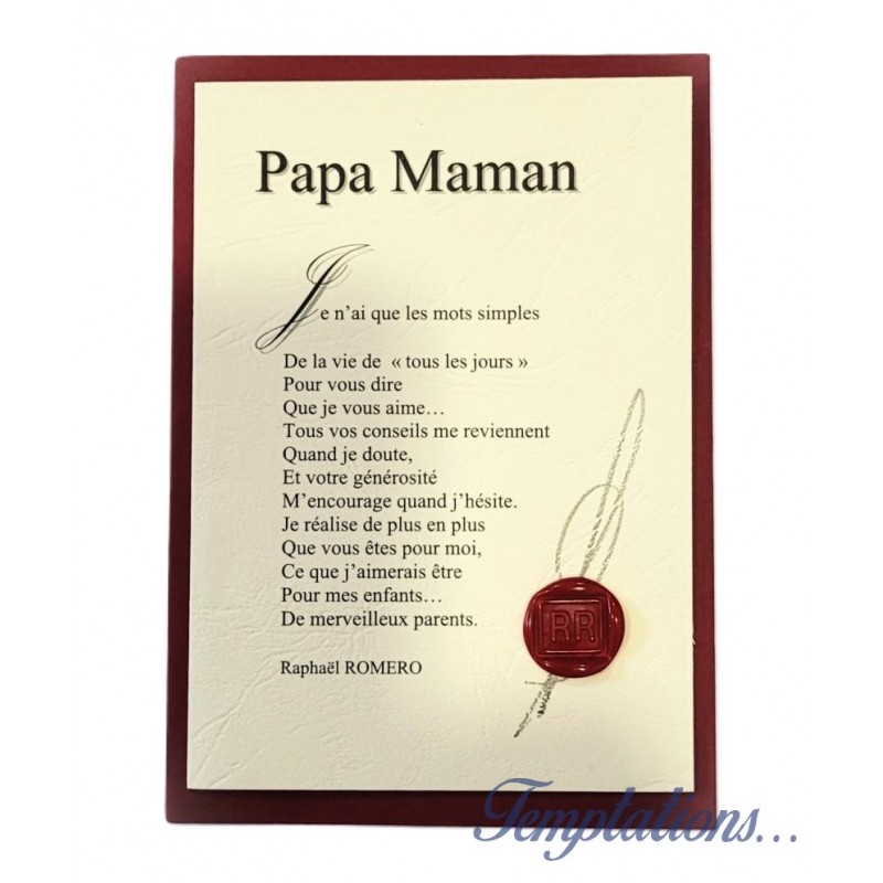 Carte postale poème "Papa Maman “de Raphaël Romero