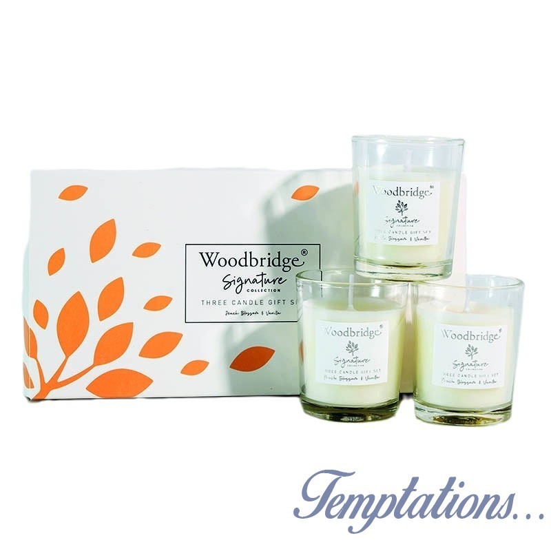 Coffret 3 bougies Fleur de Pêcher & Vanille- Woodbridge Collection Signature