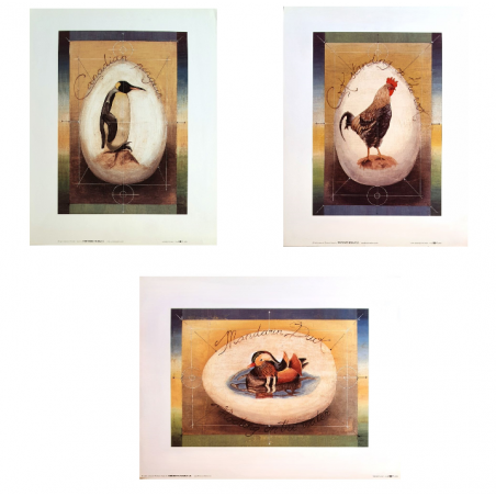 Lot de 3 images « Pingouin, Coq, Canard »