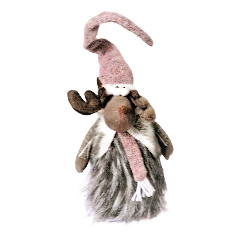 Décoration Cerf avec bonnet rose 50 cm - Dekoratief