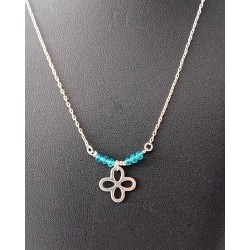 Collier argenté trèfle et perles turquoise - Brun d'Amour