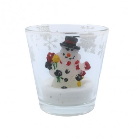 Verre votive avec bougie Bonhomme de neige