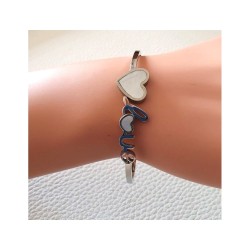 Bracelet argenté Love cœur nacre blanc