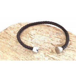 Bracelet homme en cuir tressé marron