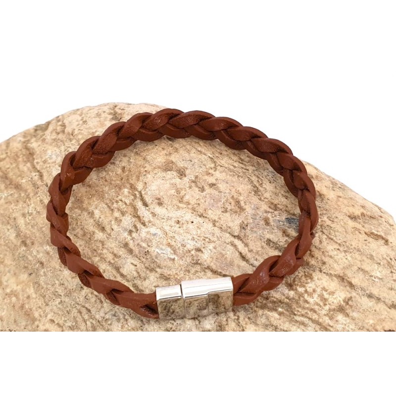 Bracelet homme en cuir marron tressé