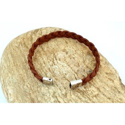 Bracelet homme en cuir marron tressé