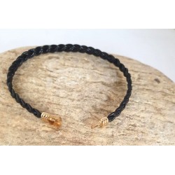 Bracelet Homme en cuir noir tressé plat -