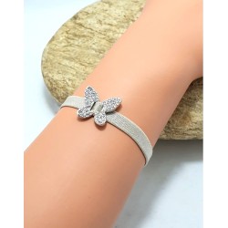 Bracelet élastique avec papillon argenté en strass