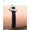 Bracelet élastique noir avec cœur doré en strass