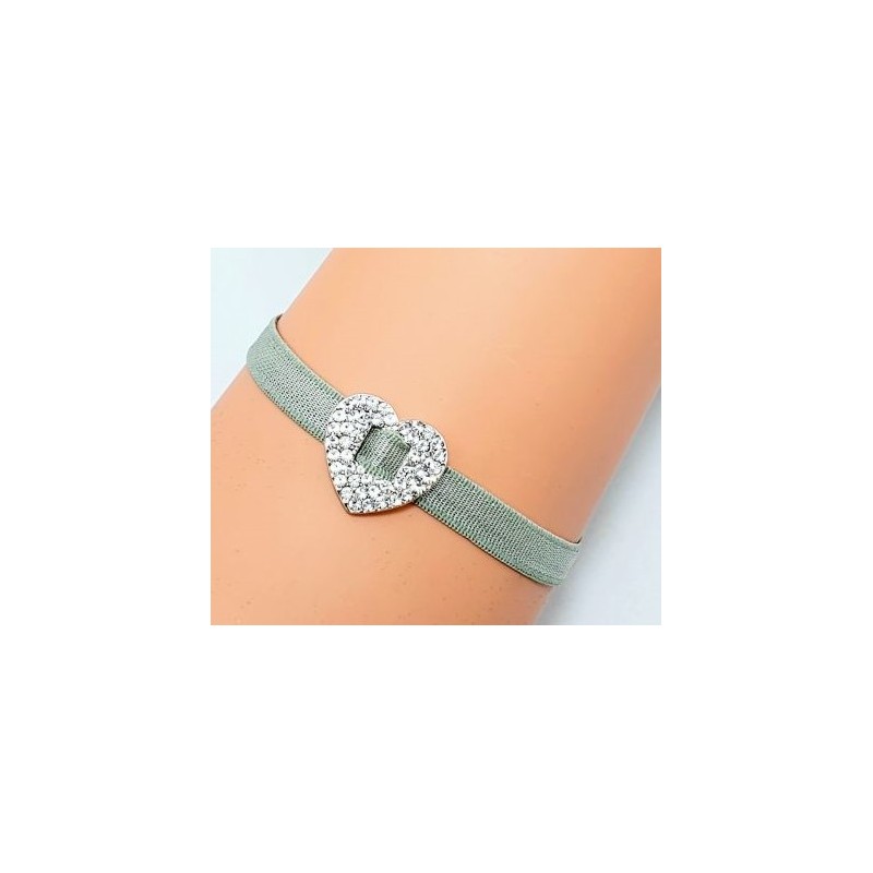 Bracelet élastique gris avec cœur Argenté en strass