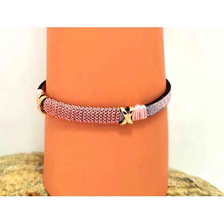 Bracelet en cuir souple avec Chaine rose