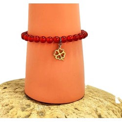 Bracelet en perles rouges avec charm Trèfle  AG925 - Lucky Team