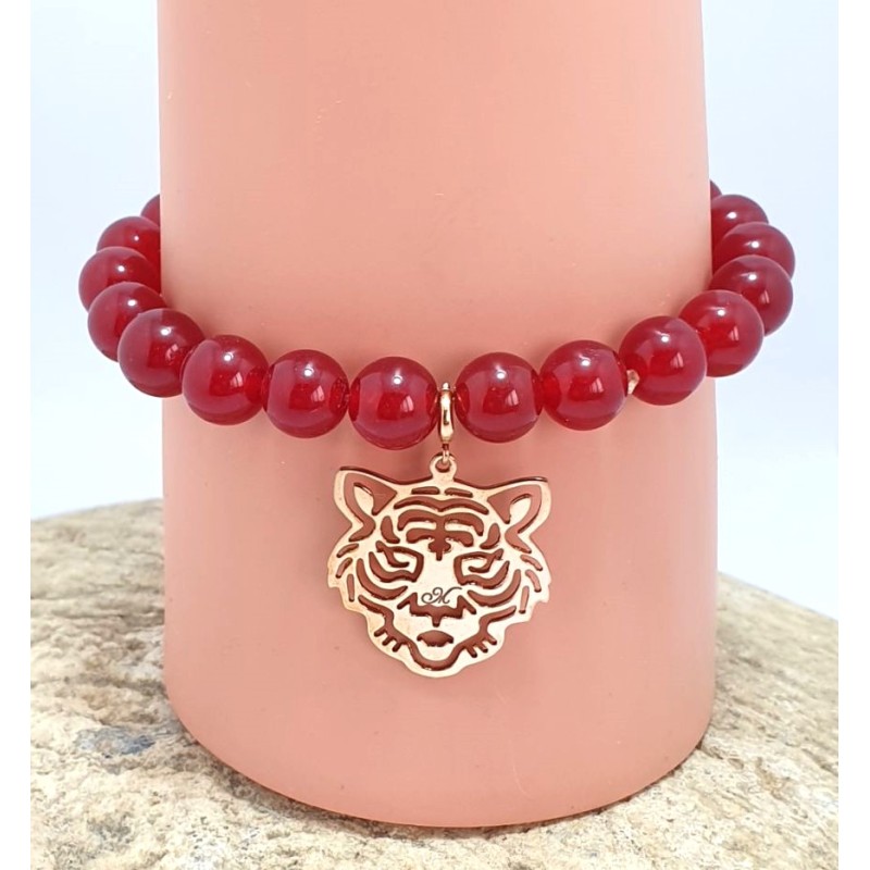 Bracelet rouge en perles Millénium avec charm tigre – Lucky Team