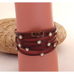 Bracelet en cuir marron 6 tours (blanc)