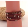 Bracelet en cuir marron 6 tours avec strass