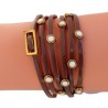 Bracelet en cuir marron 6 tours avec strass