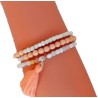 Bracelet 3 tours perles abricots et pompon orange – Lucky Team