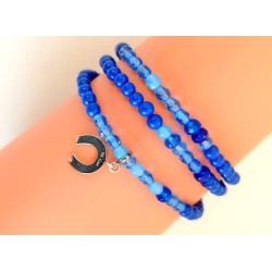 Bracelet 3 tours perles bleues et charm Fer à cheval – Lucky Team