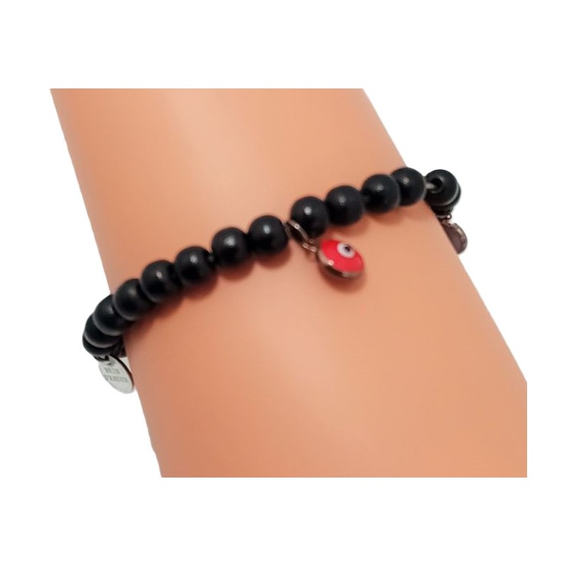 Bracelet de perles noires et  charms œil chance – Brin  d ’Amour