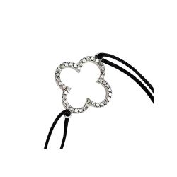 Bracelet cordon noir avec trèfle ajouré zirconium