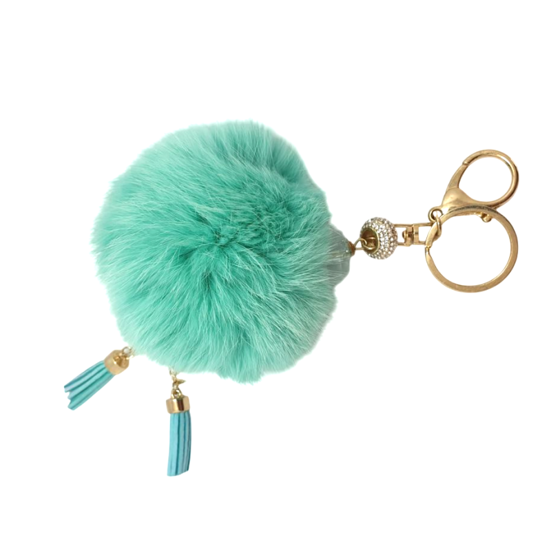 Porte-clefs pompon vert en fourrure