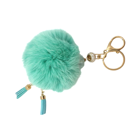 Porte-clefs pompon vert en fourrure