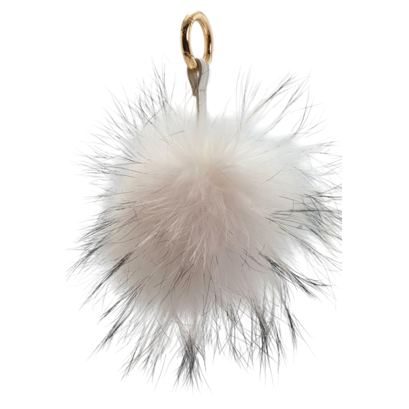 Porte-clefs pompon Blanc en fourrure avec anneau doré