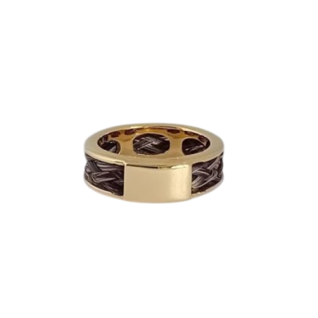 Bague homme acier doré et crin de cheval marron