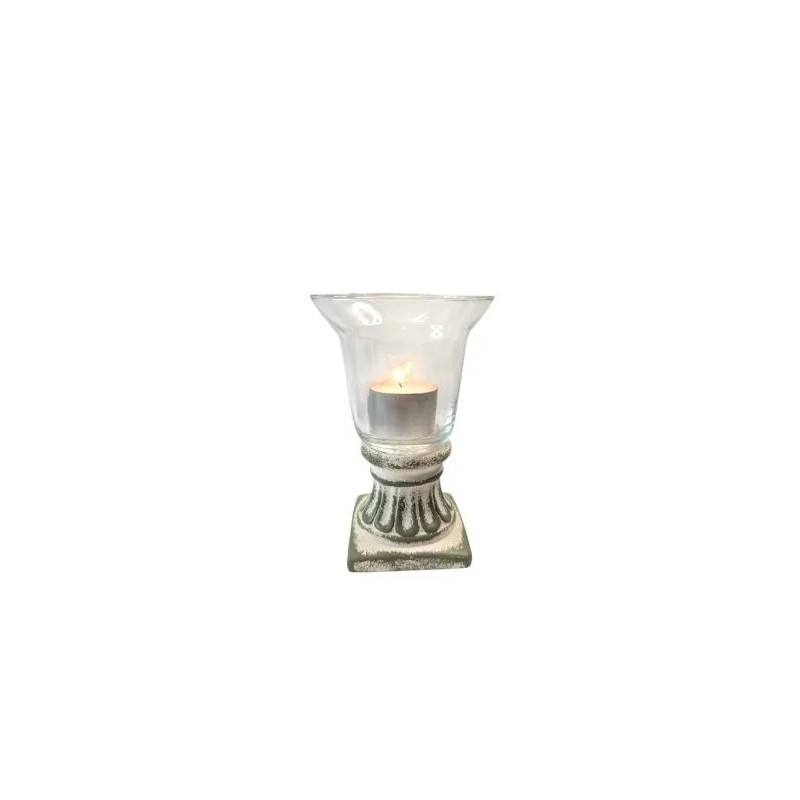 Photophore en verre sur pied vintage vert