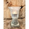 Photophore en verre sur pied vintage vert