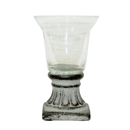 Photophore en verre sur pied vintage gris