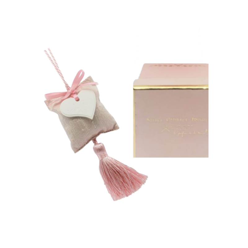 Coussin à Parfumer rose avec cœur en plâtre – Atelier Catherine Masson